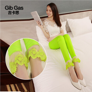 欧洲站2014新款 春装欧美时尚蕾丝花边小脚亮