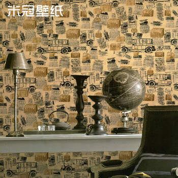 米冠 美式复古墙纸 怀旧英文字母报纸老海报 沙