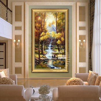 
                                        博艺佳 欧式风景山水画手绘油画酒店家居玄关走廊装饰画有框挂画 A款-豪华角花框 80CM*160CM                