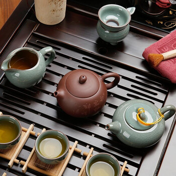 
                                        束氏功夫茶具套装 实木柯木茶盘茶壶茶杯茶海整套快速炉四合一茶具套装 独步青云祥龙003831                