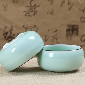 樱艺 龙泉青瓷茶具功夫茶杯 鱼杯彩鲤杯 陶瓷斗笠杯普洱品茗杯茶杯 三足双鱼杯