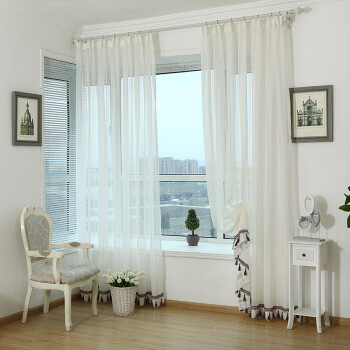 窗纱白纱窗纱窗帘成品白色窗纱帘飘窗客厅窗帘纱 宽2.5*高2.7 粗条纹