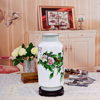 
                                                                                瓷博 景德镇陶瓷花瓶摆件工艺品芙蓉花开富贵吉祥家居客厅装饰摆设大号瓷器                