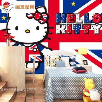 可爱hellokitty猫主题房壁纸房房间背景墙壁画3d卡通墙纸 进口环保