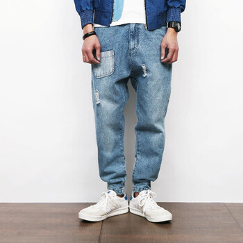 丹杰仕 春夏哈伦牛仔裤男日系复古青年水洗破