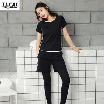 韩国春季新款速干短袖健身房瑜伽服运动套装女多件套大码胖mm宽松