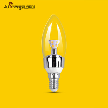 爱上 北斗星 钻石系列 led 3W 5W螺口灯泡E27E14尖泡拉尾不起雾水晶灯蜡烛泡 钻     石 E14  铬色 尖泡 暖光