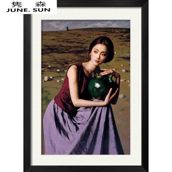 现代简约有框装饰画古典抱陶美女图名画人物客厅卧室三联挂画壁画 d