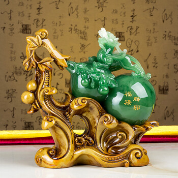 【福禄招财】招财客厅葫芦貔貅摆件 家居装饰品办公室工艺摆件 风水创意 开业结婚礼品 大号 绿葫芦
