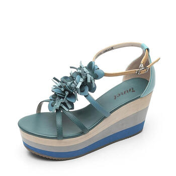 茵奈儿 高露趾贴膜布女凉鞋ABLFXR42DB2BL