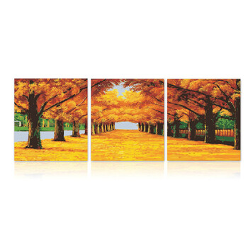 
                                        菲绣绣艺 数字油画 客厅风景三拼大幅手绘装饰画 黄金大道 60*60*3                