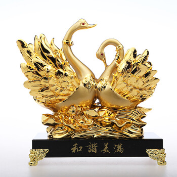 天美风水摆件 婚庆摆件树脂镀金摆件 家居装饰品结婚礼品天鹅客厅摆设工艺品FS 和谐美满