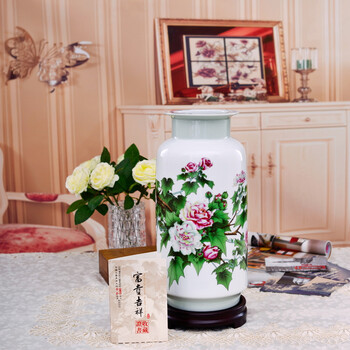 
                                                                                瓷博 景德镇陶瓷花瓶摆件工艺品芙蓉花开富贵吉祥家居客厅装饰摆设大号瓷器                