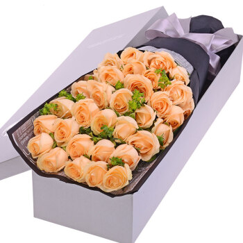 相思递鲜花速递33朵香槟红玫瑰花礼盒订花束