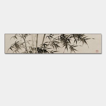 咪卜客厅装饰画卧室中式床头画 沙发背景墙卧室挂画水墨花卉 墨竹-黑色框 32*145cm