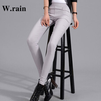 W.rain 秋季新款外穿高腰女士打底裤弹力糖果色薄款大码小脚铅笔裤女长裤 浅灰色薄款 3XL  建议135-145斤