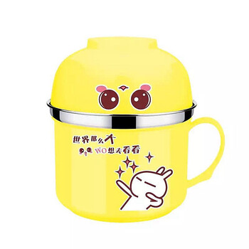 卡通韩式不锈钢双层防烫快餐杯学生餐盒成人食堂打饭盒 粉色