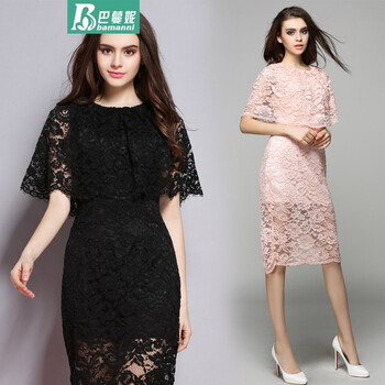 巴蔓妮现货实拍6529-欧美复古蕾丝连衣裙名媛