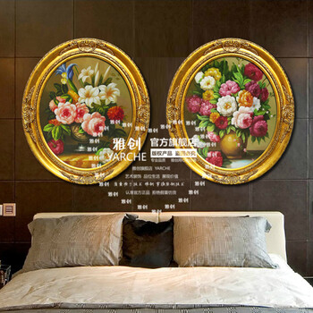
                                        雅创油画 欧式装饰画椭圆画框客厅玄关柜挂画手绘油画古典花沙发墙画 C款 45*55CM                