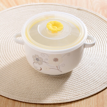 剑林 陶瓷卡通双耳带盖泡面碗饭碗 冬樱 F676XW