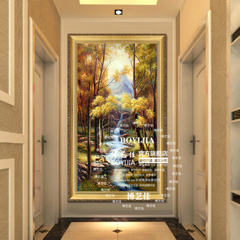 
                                        博艺佳 欧式风景山水画手绘油画酒店家居玄关走廊装饰画有框挂画 A款-豪华角花框 80CM*160CM                