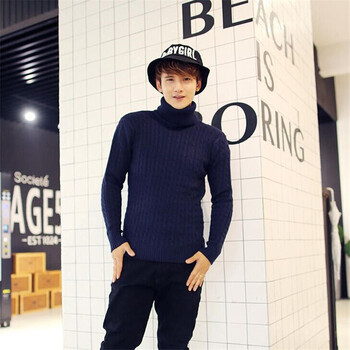 Gurunvani冬季韩版修身套头男士高领毛衣纯色