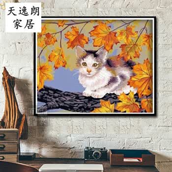 diy数字油画动物客厅卡通手绘工填色油彩画小狗狗小猫猫咪装饰 3号