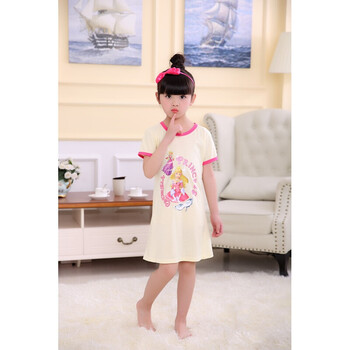 短袖睡裙可爱卡通公主裙夏天薄款宝宝裙子 奥圆短袖黄色高跟鞋公主 18