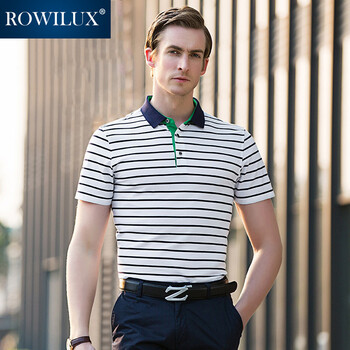ROWILUX罗威2016中年男士短袖条纹纯棉T恤