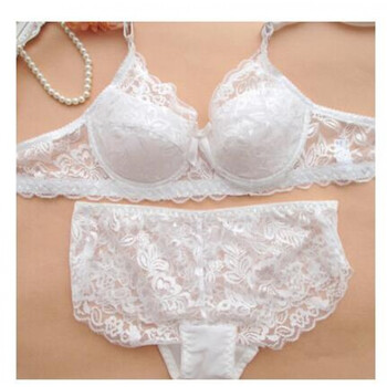 显小胸少女大码内衣薄款胖mm调整型蕾丝性感舒适文胸聚拢套装 白色