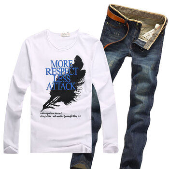 第九衣品男士秋冬牛仔裤搭配长袖T恤套餐 羽毛