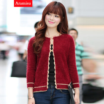 aramisu2014春秋装新款热卖女装<em>开衫</em>金边<em>长毛</em>