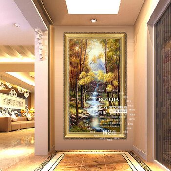 
                                        博艺佳 欧式风景山水画手绘油画酒店家居玄关走廊装饰画有框挂画 A款-豪华角花框 80CM*160CM                