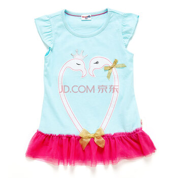 歌瑞凯儿--女童针织长T恤裙(夏) 天蓝色 130