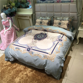 全棉纯棉60s支长绒棉数码印花四件套 欧式美式别墅样板房床品 艾瑞斯