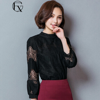 菲昕格2016春季新品半高领打底衫女款网纱上