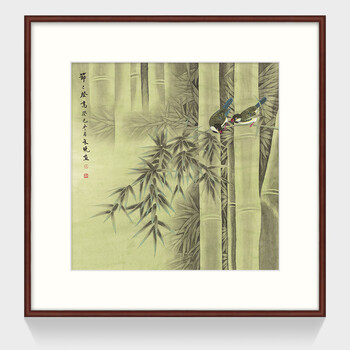 餐厅画 书房装饰画国画竹子 朱晓书画作品 节节登高 雅致红褐 装裱高