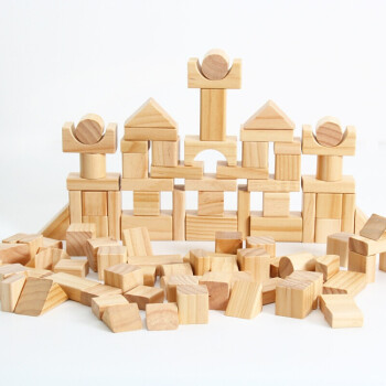 100粒原木积木早教木制玩具1-2-3-5-6周岁宝宝 100粒环保袋装原木松木