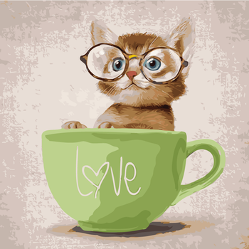 diy数字油画 动漫卡通动物萌宠儿童手绘填色油彩装饰画 茶杯猫 眼镜猫