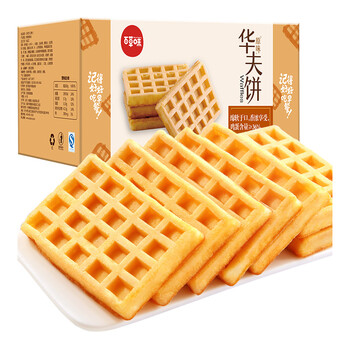 百草味 早餐食品糕点心小吃休闲零食面包整箱  原味 华夫饼1kg