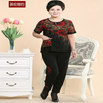 英伦<em>格</em>钓 中老年<em>女士</em>短袖<em>短裤</em>套装 妈妈夏装上