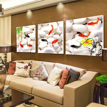 百易尚品现代客厅卧室装饰画无框画沙发墙挂画壁画 九鱼图C款-时来运转 70*70cm