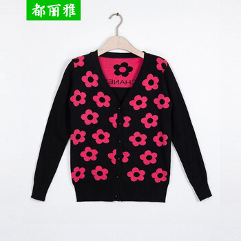 都丽雅秋装新品韩版针织衫女<em>开衫</em>短款V领毛衣