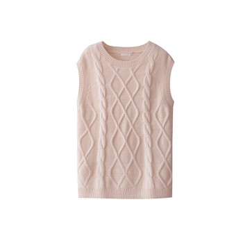 2018春季新款小众麻花编织黑色针织马甲女背心无袖坎肩宽松毛衣 米色