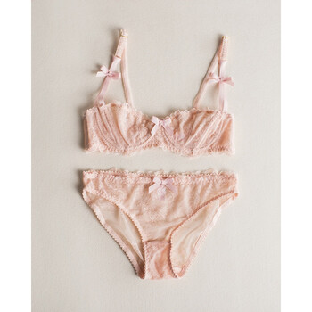 夏季款1/2半罩杯文胸套装蕾丝性感网纱透明白色内衣二分之一 虾粉 75d