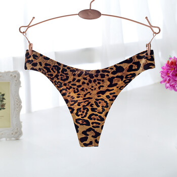 冰丝一片式无痕丁字裤女士t裤 情趣低腰辣性感内裤女诱惑蕾丝 豹纹 l