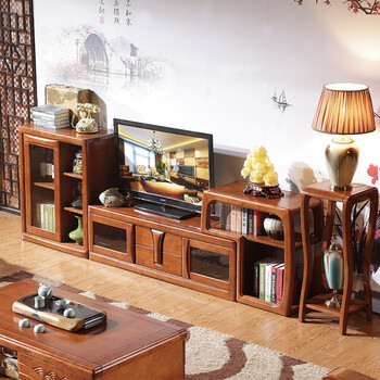 丽巢实木组合厅柜现代中式电视柜矮柜组合 黄