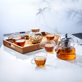 
                                        思喜 整套加厚玻璃花茶功夫茶具 果汁壶 凉水壶 竹制茶盘套装 长乐泡茶壶800ml套组                