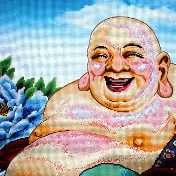 A KS十字绣笑口常开2米弥勒佛大肚佛3d十字绣佛像大幅画新款客厅牡丹花系列精准印花 V8040弥勒佛8V精准印花 长1.83米宽0.75米