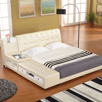 港舍 真皮床 双人床 榻榻米储物软床 带随意移动